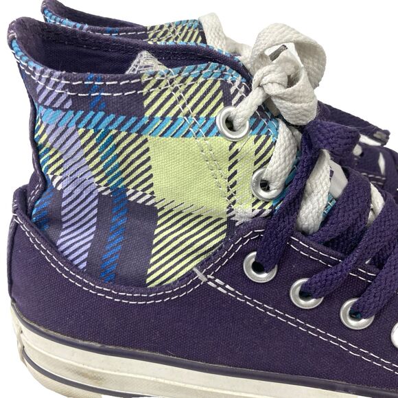 Converse CTAS Double Tongue High Tops Women's Sz 7 Plaid Purple Green 517444F - Picture 6 of 10